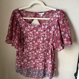 Lucky Brand Flutter Sleeve Floral Blouse